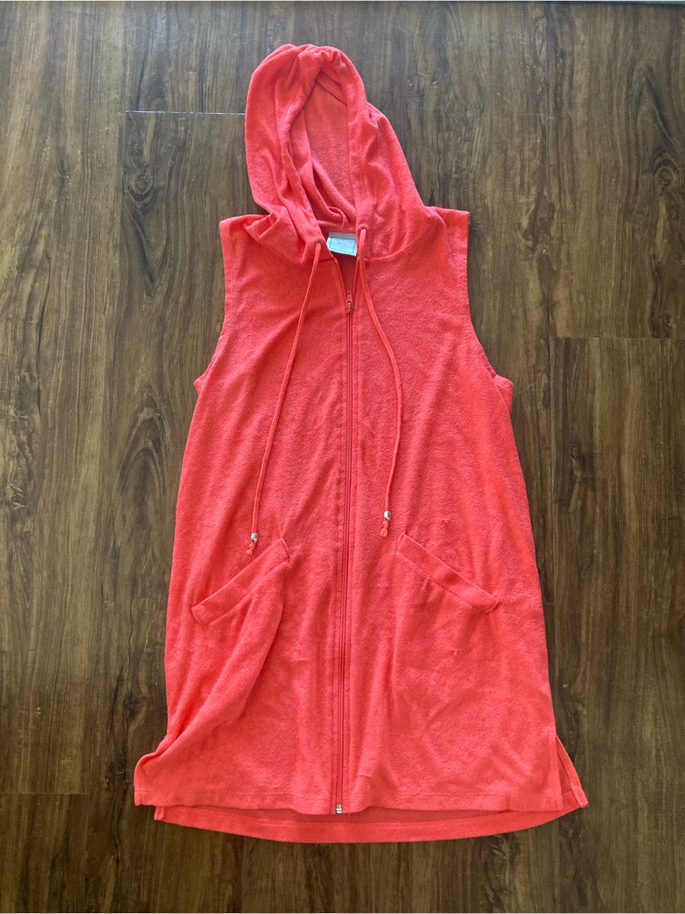 Women’s Coral Zip Front Sleeveless Beach Coverup with Hood Size Small